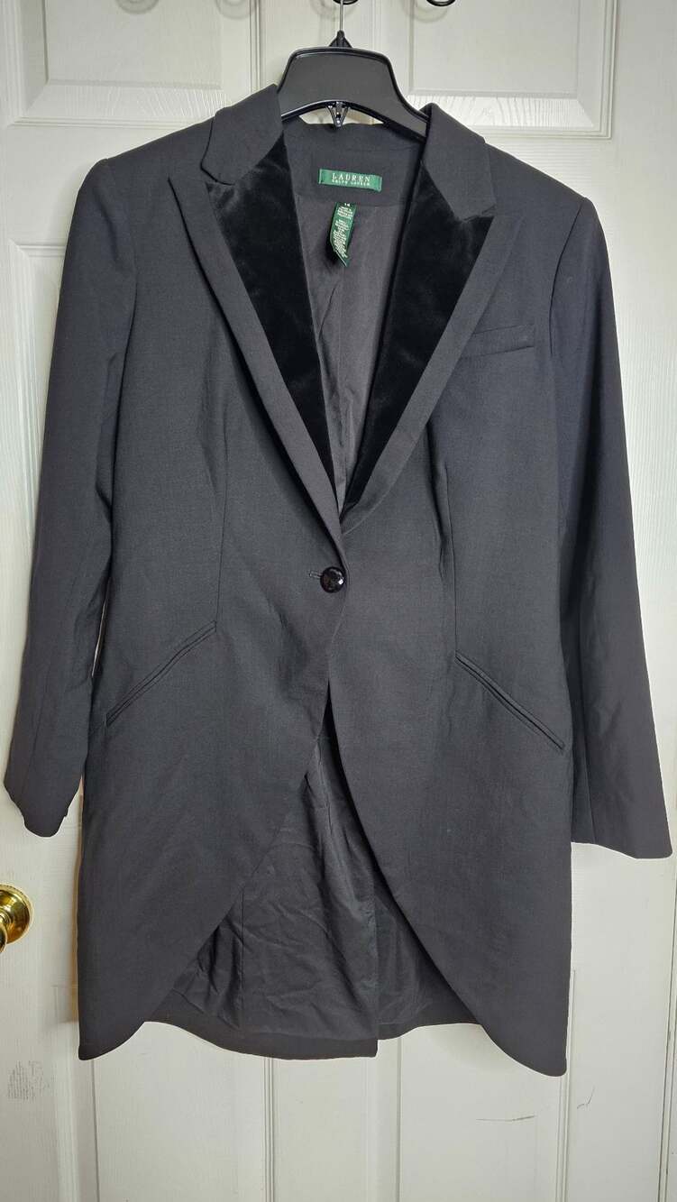Lauren Ralph Lauren Tailcoat Blazer Size 14 Black Wool Velvet Collar